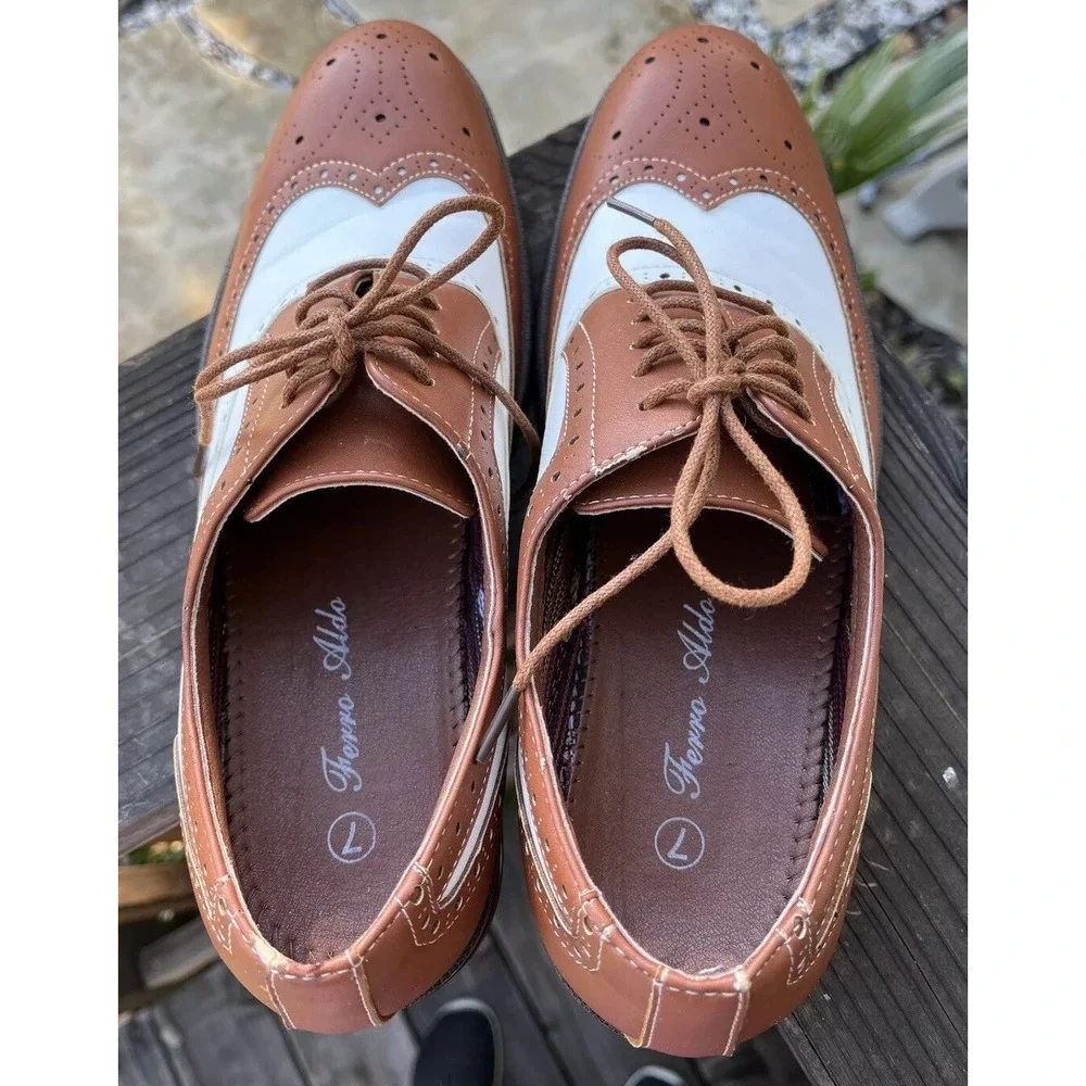 Ferro Aldo Mens Wingtip M139001D Brown and White Brogue Arthur Shoes 7